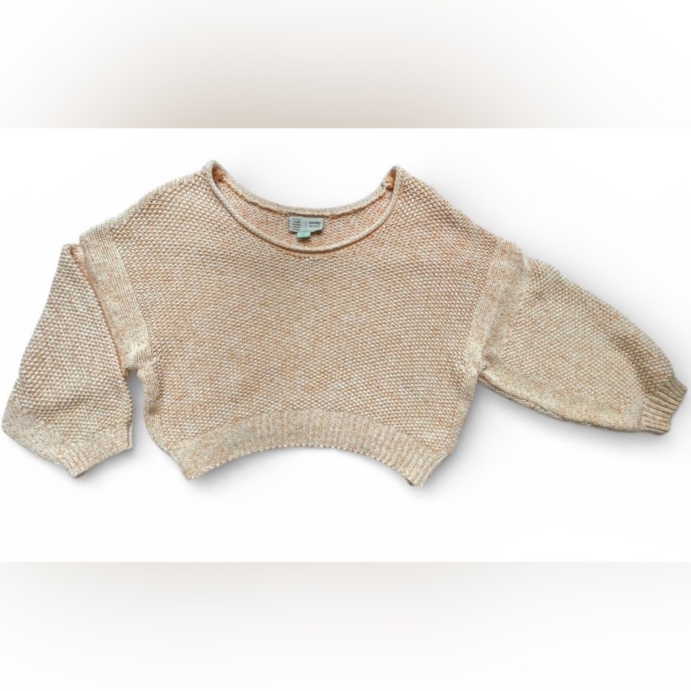 Anthropologie Saturday Sunday Tamika Puff Sleeve Sweater - M - Orange Cropped